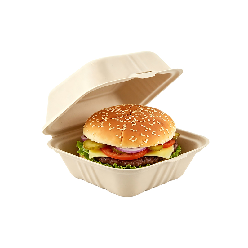 6x6 Clamshell Bagasse Hamburger Box 