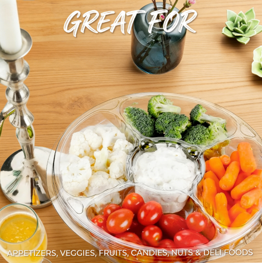 Custom 5 Compartment Round Blister Fruit Tray with Lid