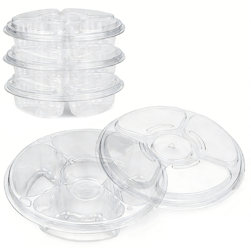 Custom 5 Compartment Round Blister Fruit Tray with Lid