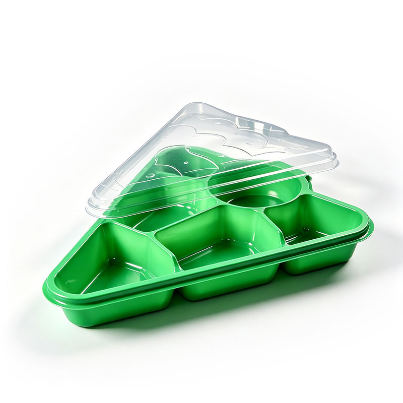 Christmas Tree Shaped Plastic Food Tray with Lid and Compartments (Red & Green)
