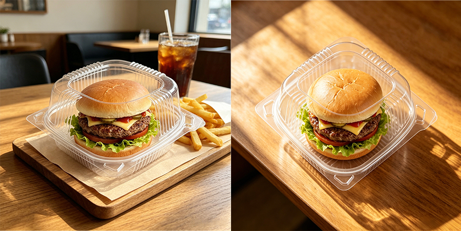 Burger Clamshell with Hinged Lid