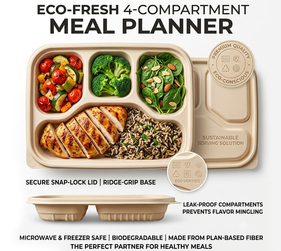 Cornstarch Bento Box with 4 Divisions